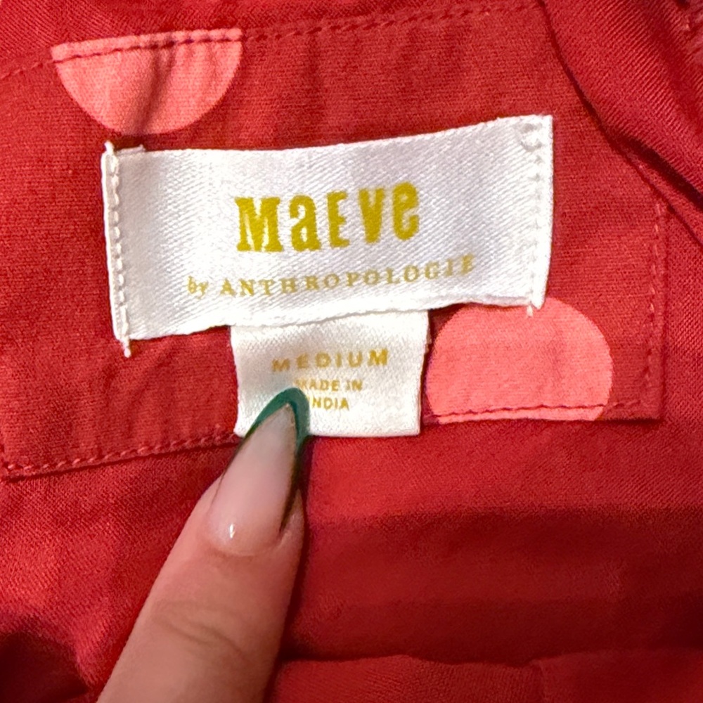 Anthropologie Red Pink Polka Dot Off-Shoulder Crop Top - Picture 2 of 3